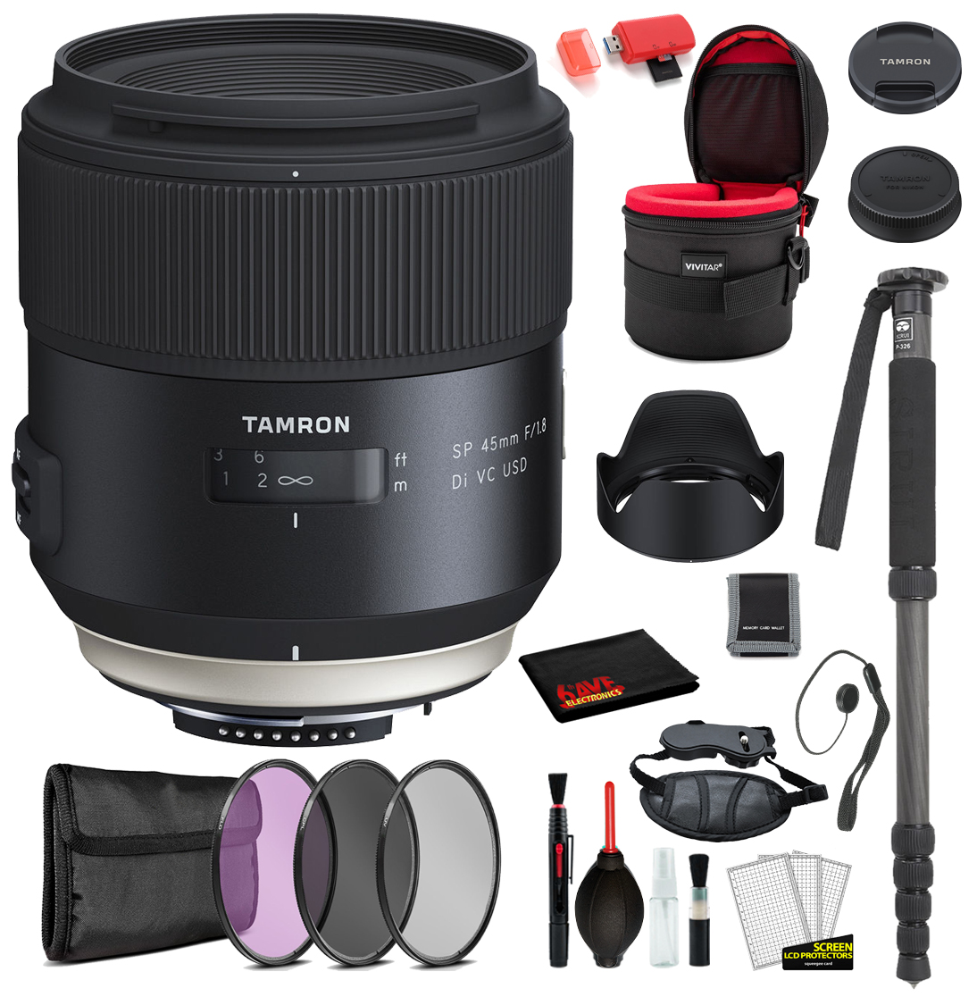 Tamron SP 45mm f/1.8 Di VC USD Lens for Nikon F with Bundle Package Deal Kit